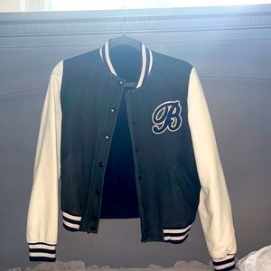 Navy and Cream leather baseball jacket UNISEX Bonpoint
